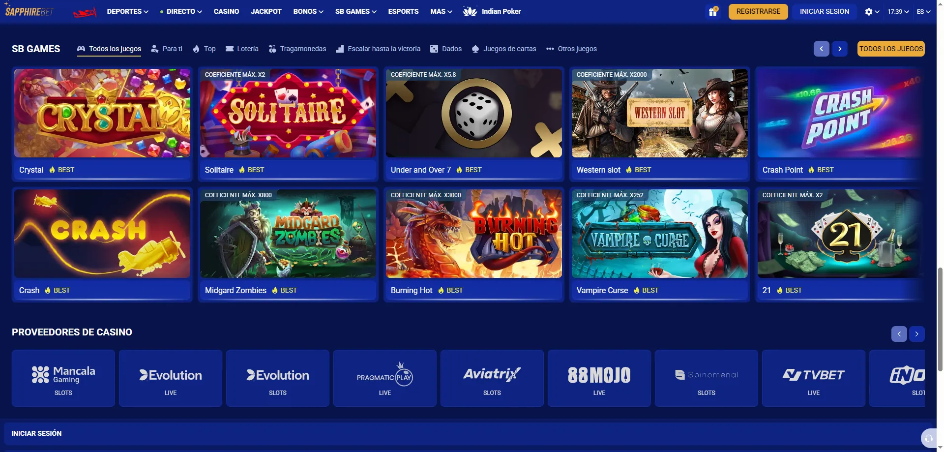 Catálogo de slots y juegos de casino en SapphireBet Argentina