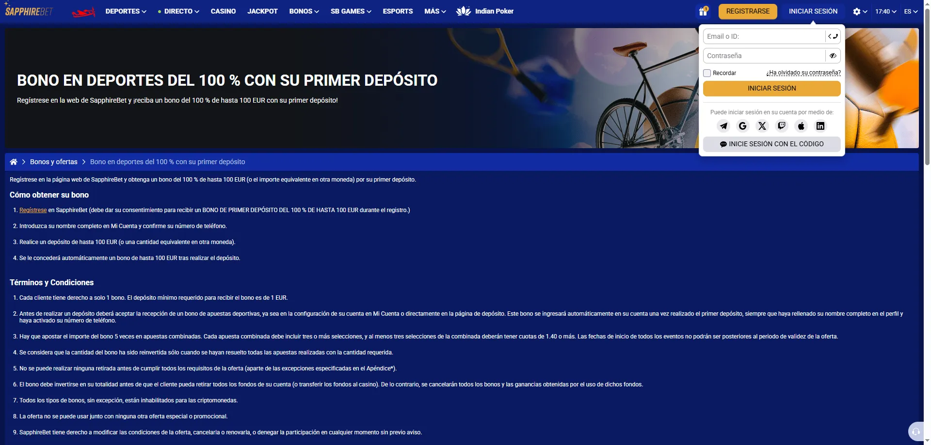 Inicio de sesión y registro en SapphireBet Casino Argentina